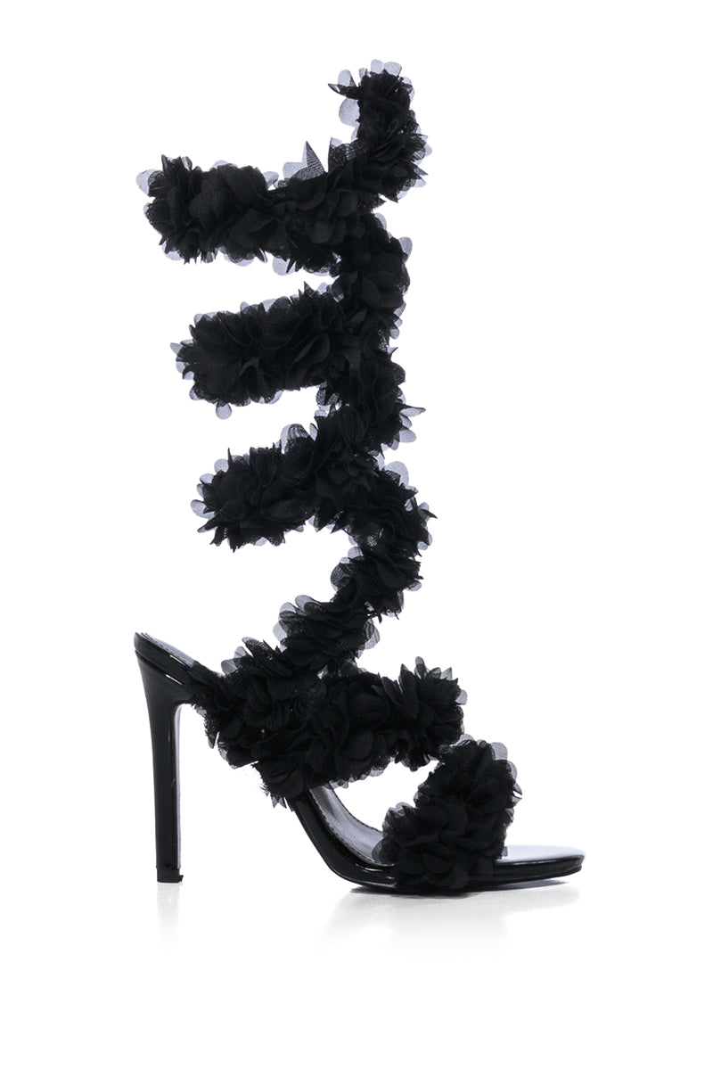 AZALEA WANG THEODOSIA BLACK FLORAL STILETTO SANDAL