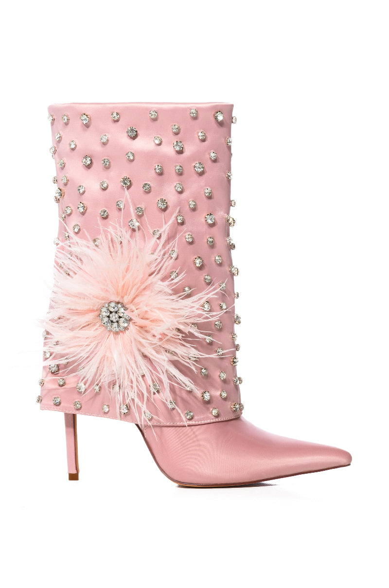 AZALEA WANG BLAISE PINK DIAMOND STUDDED BOOT WITH FLOWER DETAIL