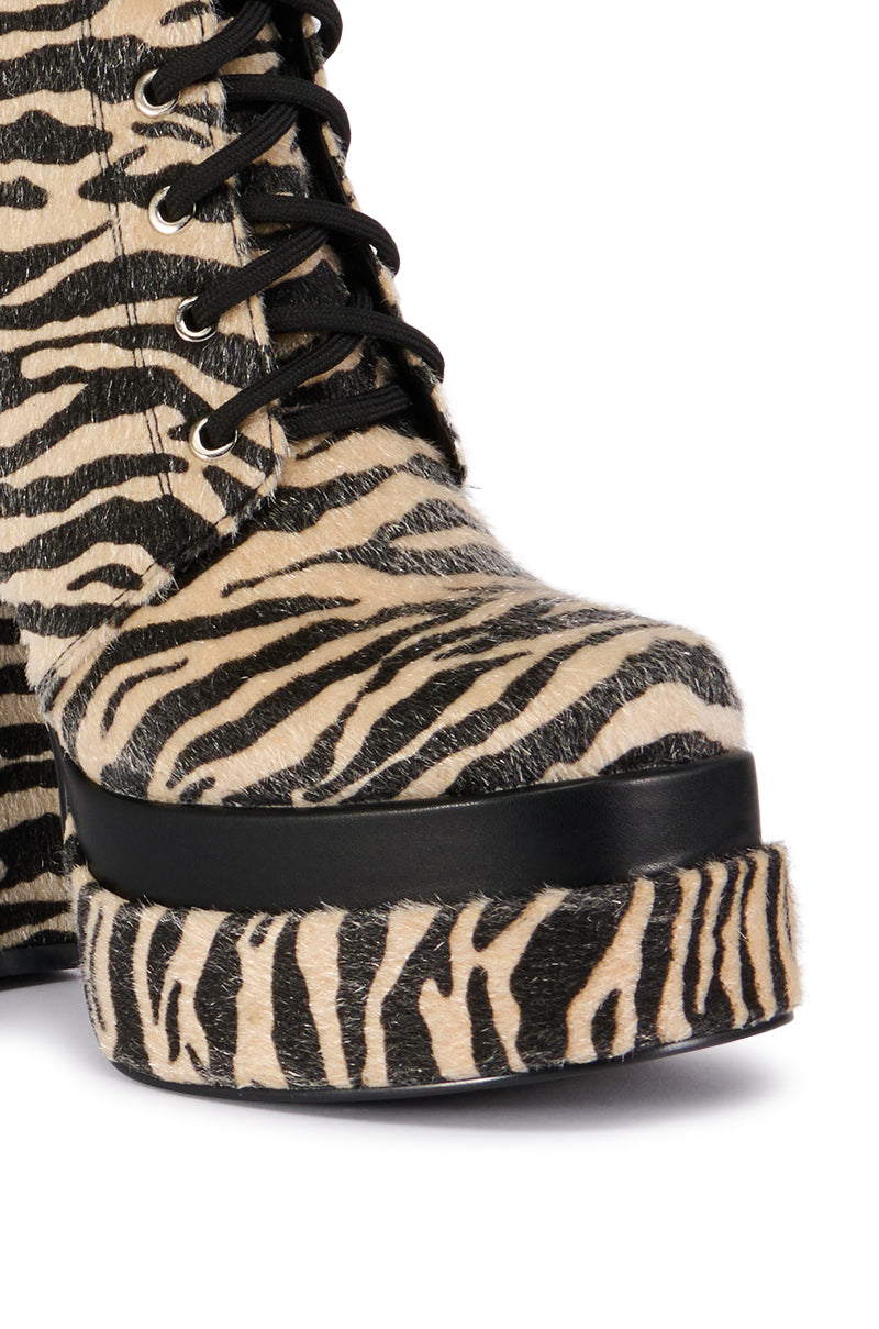 AZALEA WANG REDFORD MULTI PLATFORM PONY HAIR ZEBRA BOOTIE