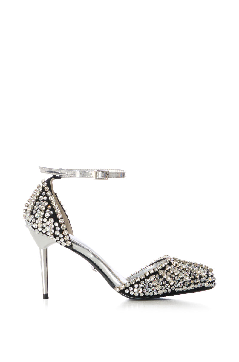 AZALEA WANG MARISE BLACK RHINESTONE EMBELLISHED PUMP