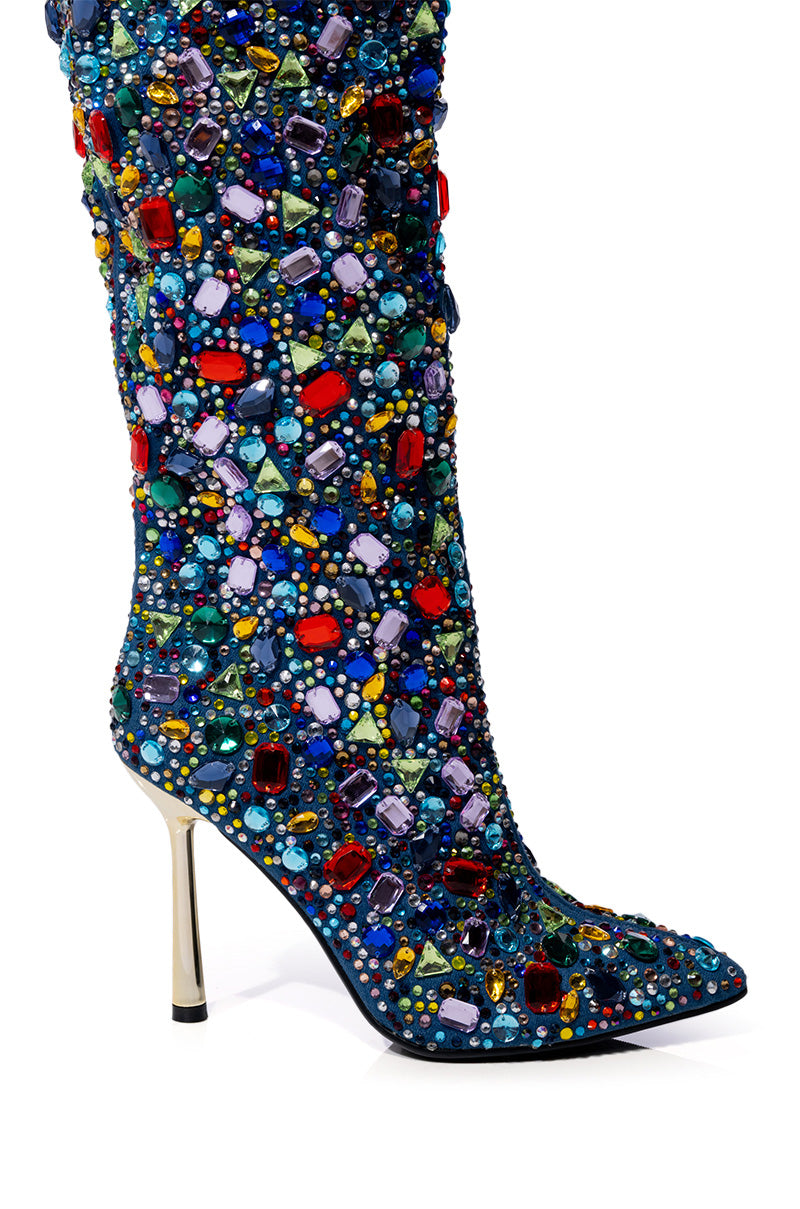 AZALEA WANG EMBER RHINESTONE MULTI STILETTO BOOT