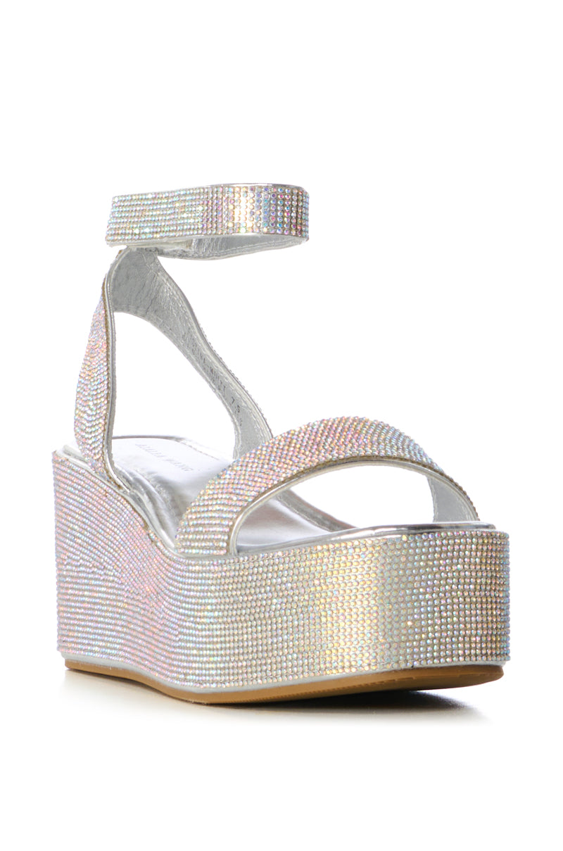 AZALEA WANG PASTINA MULTI RHINESTONE FLATFORM SANDAL