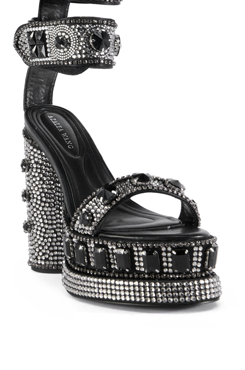 AZALEA WANG BAYOU BLACK RHINESTONE PLATFORM SANDAL