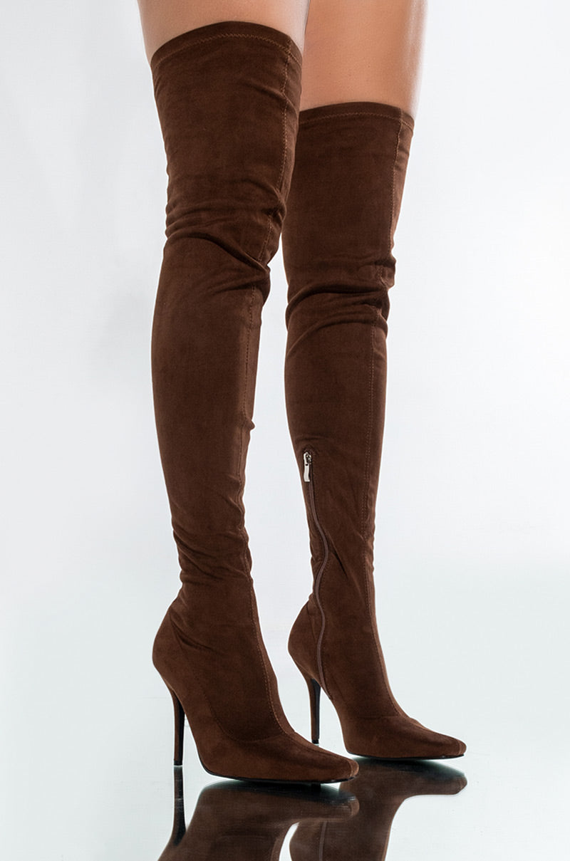 AZALEA WANG FRIDAY NIGHT STILETTO BOOT IN BROWN