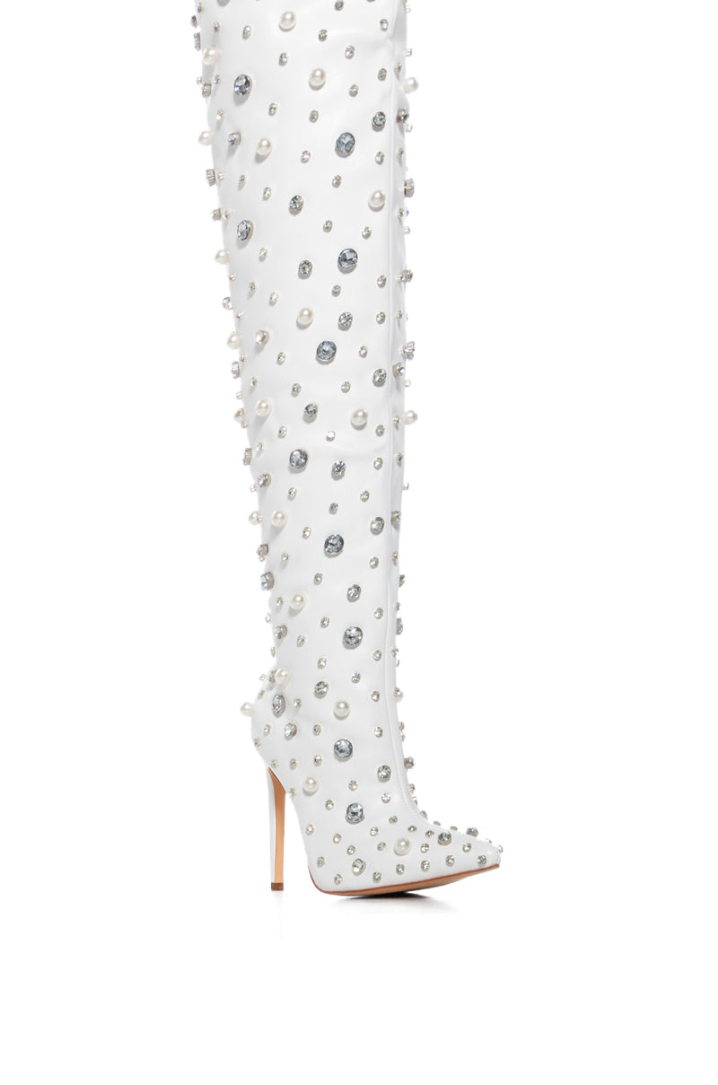 AZALEA WANG STARLING WHITE EMBELLISHED BOOT