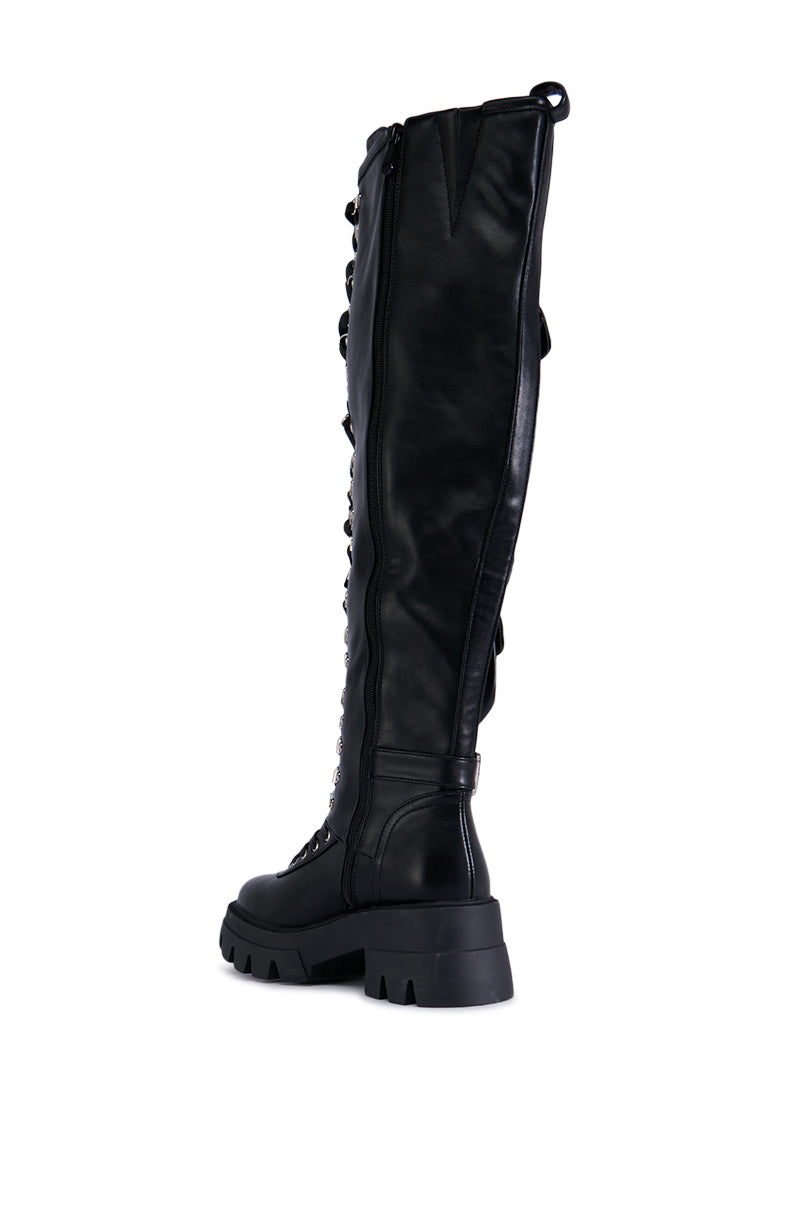 AZALEA WANG EDSEL BLACK OVER THE KNEE LACE UP BOOT