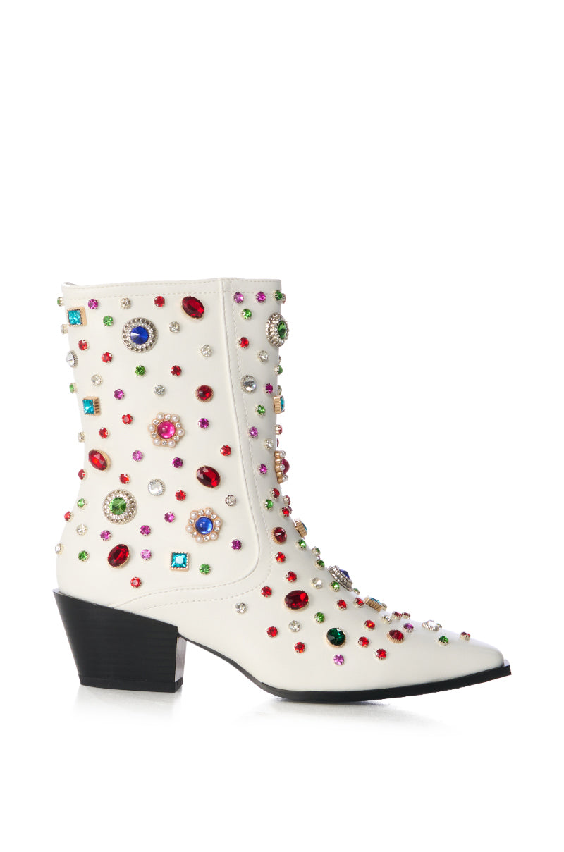 AZALEA WANG SPRINKLES EMBELLISHED BOOTIE IN WHITE