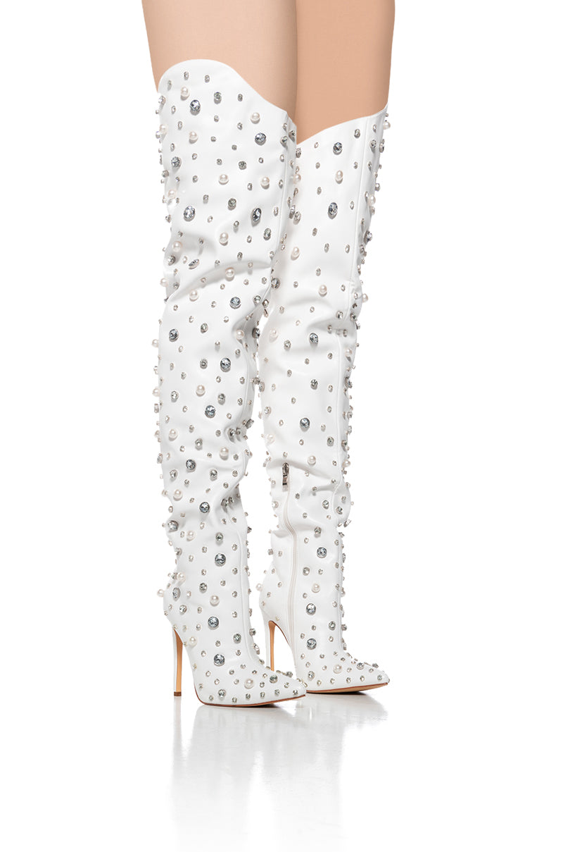 AZALEA WANG STARLING WHITE EMBELLISHED BOOT