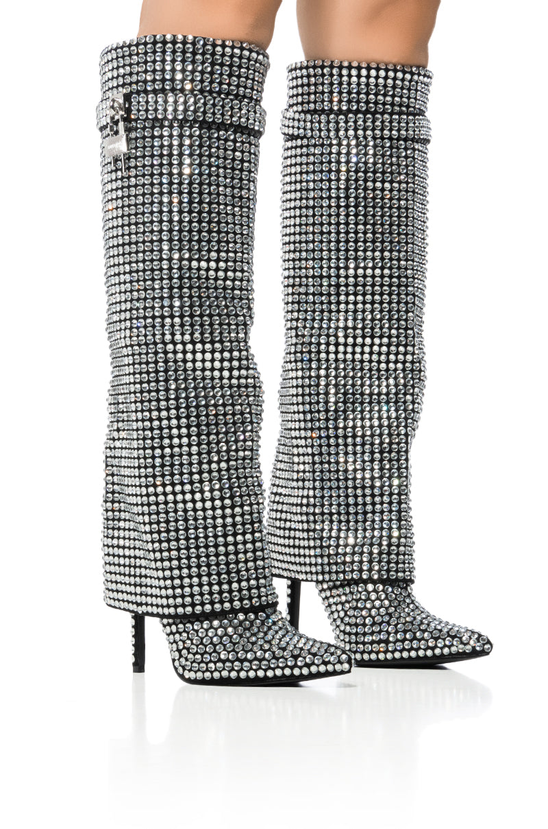 AZALEA WANG HEMLOCK SILVER RHINESTONE STILETTO BOOT