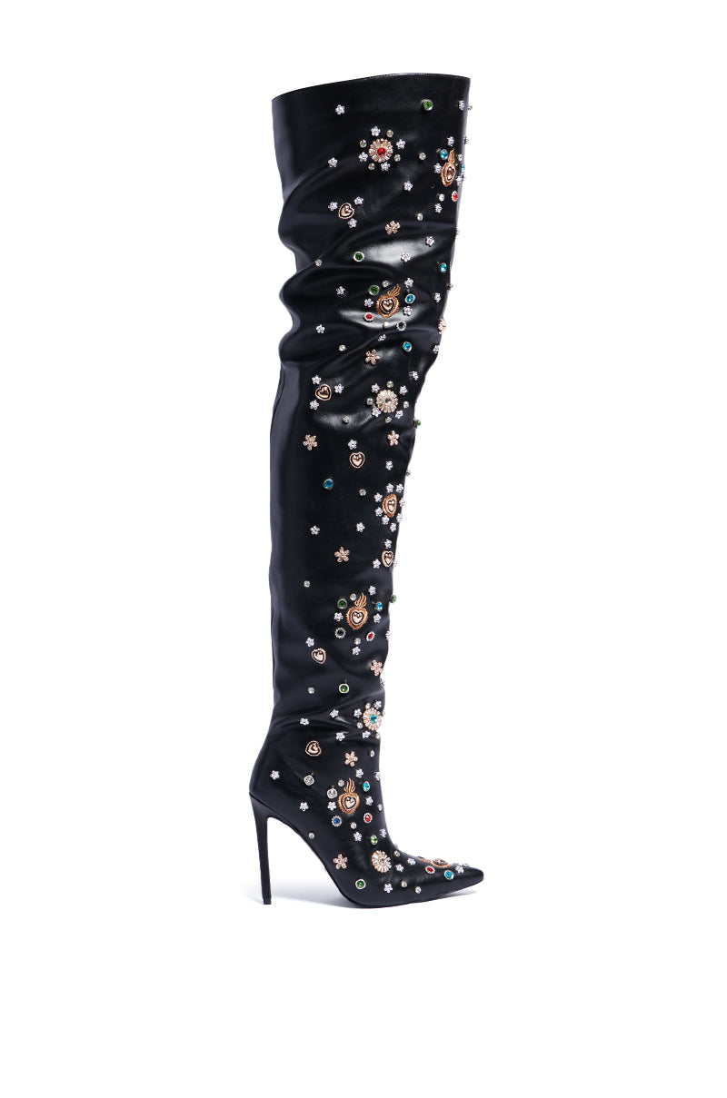 AZALEA WANG BOBEE BLACK EMBELLISHED BOOT