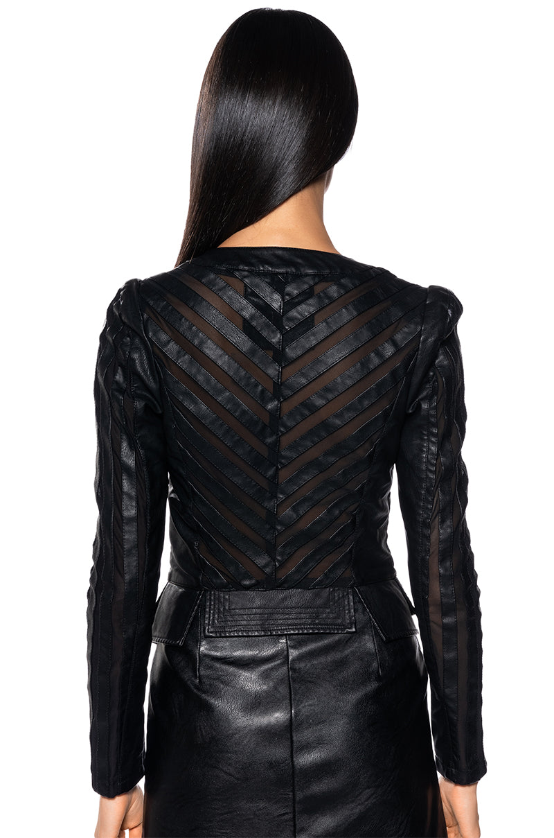 COME A LITTLE CLOSER MESH PLEATHER JACKET