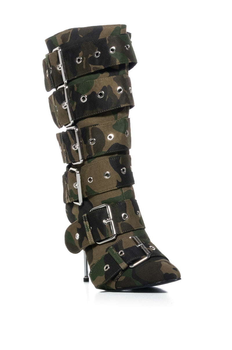 AZALEA WANG TEAIRA CAMO BELT BOOTIE