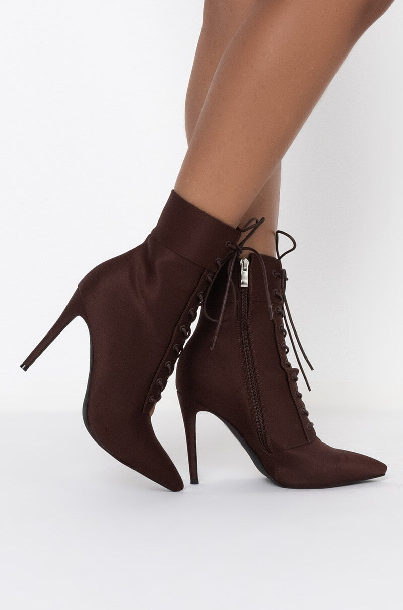 AZALEA WANG LIGHT ME UP STILETTO BOOTIE IN BROWN