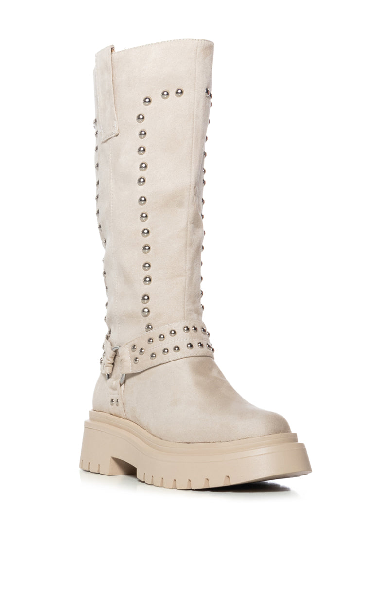 AZALEA WANG SUNDERLAND BEIGE FAUX SUEDE BOOTIE