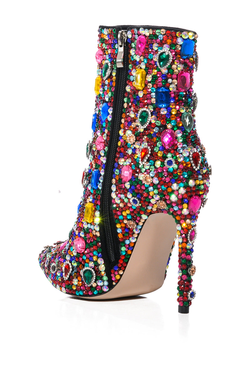 AZALEA WANG POPPY BLINGED STILETTO COCKTAIL BOOTIE IN MULTI