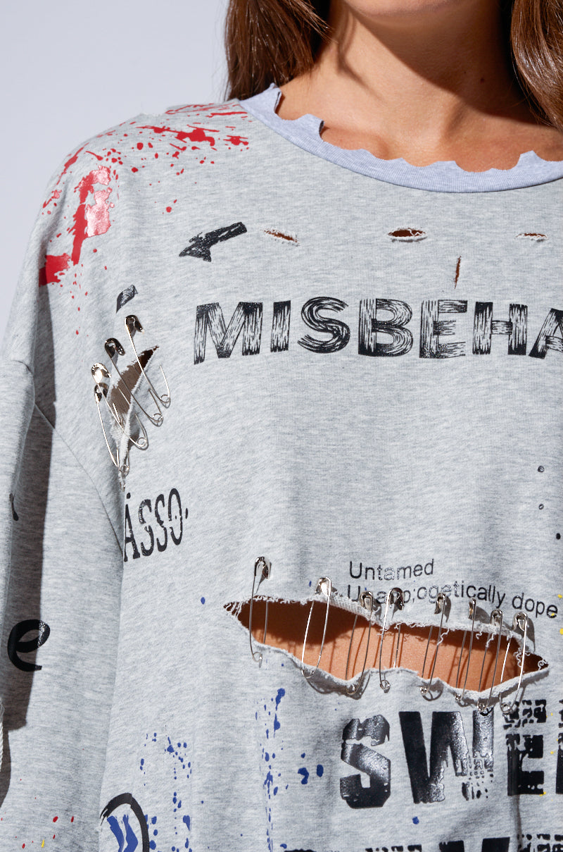 THAT GIRL IS POISON DISTRESSED CREW NECK SWEATSHIRT