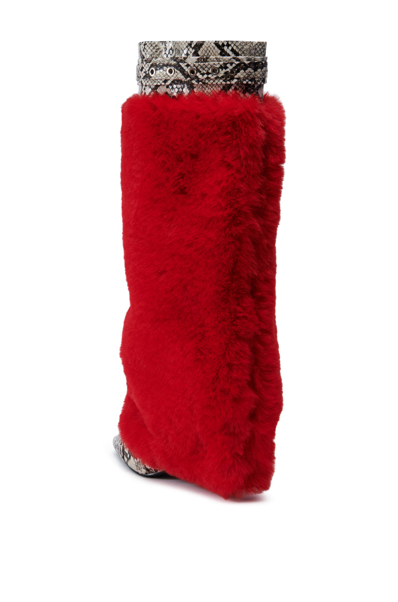 AZALEA WANG AMOURA RED FUR AND SNAKE BOOT