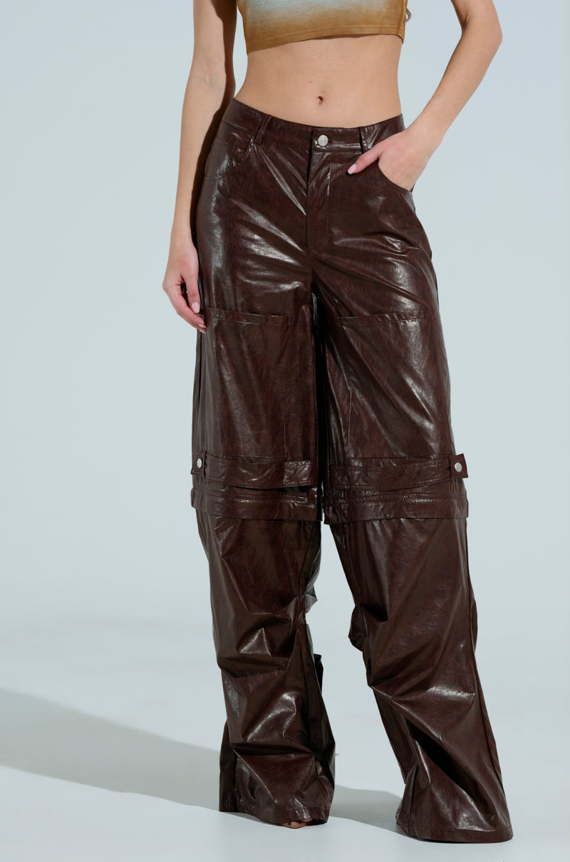 TOO GOOD FAUX LEATHER WIDE LEG TROUSER