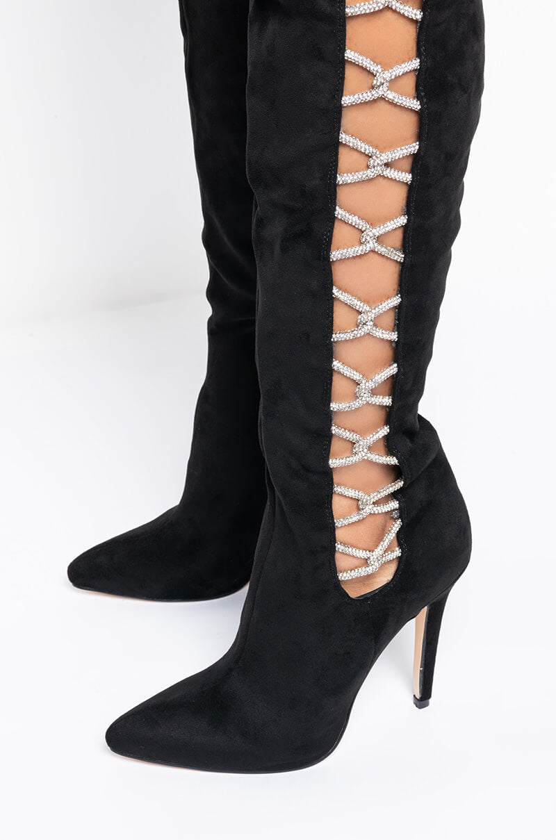 AZALEA WANG DIAMOND EVERYTHING STILETTO BOOT IN BLACK