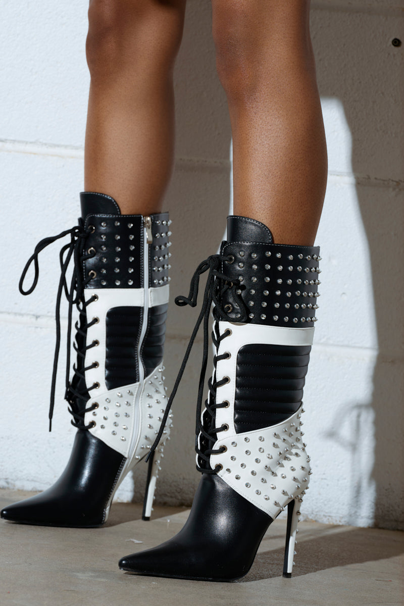 AZALEA WANG OCTOBI BLACK AND WHITE STILETO BOOT