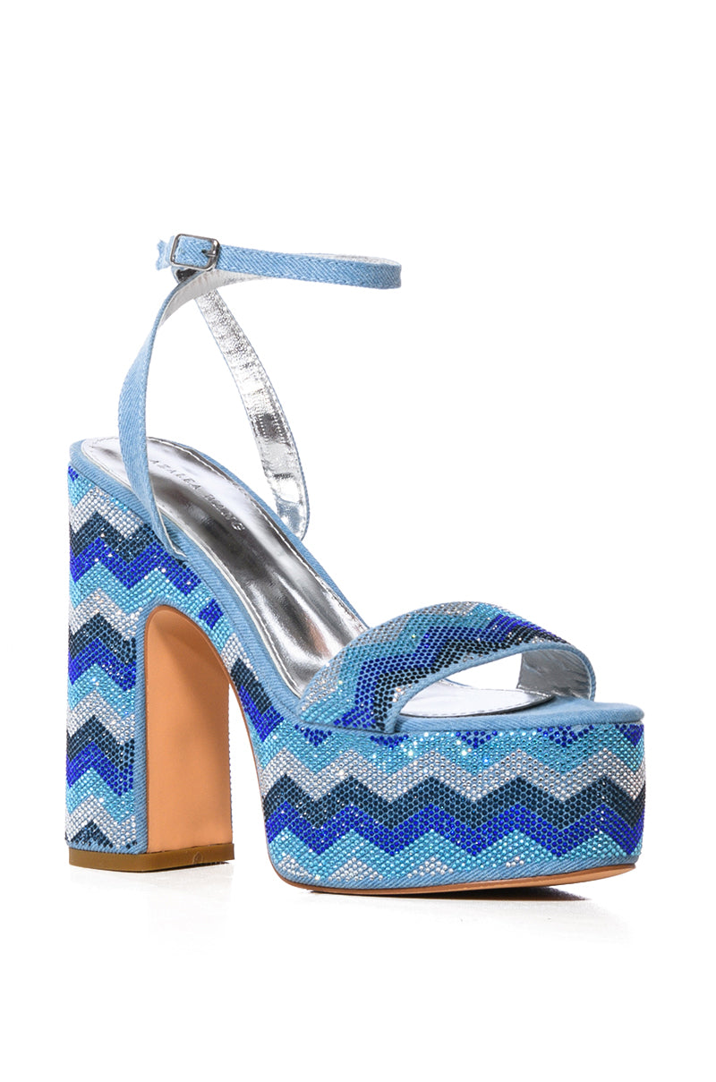 AZALEA WANG VANNA BLUE EMBELLISHED PLATFORM SANDAL