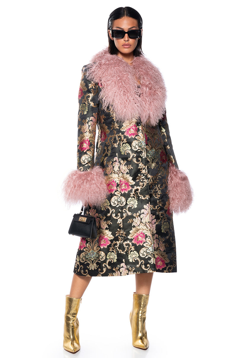 CHERRY LANE BROCADE TRENCH WITH MOHAIR FUR