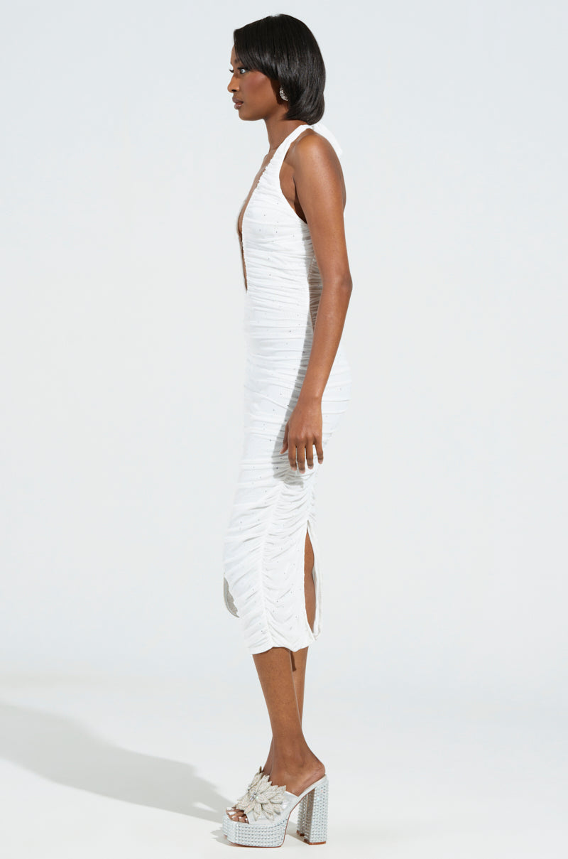 SERPENTI PLUNGE MIDI DRESS IN IVORY