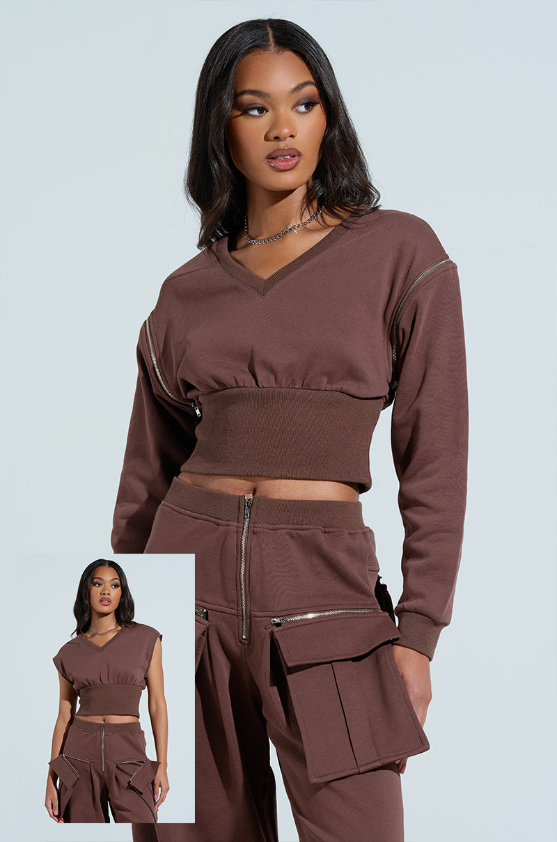 NIA CORSETED ZIPPERED LONGSLEEVE SWEATSHIRT