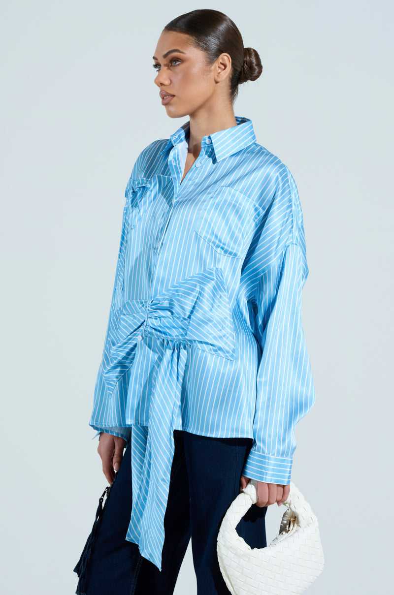 CLAIRE BIG BOW STRIPED BUTTON UP SHIRT