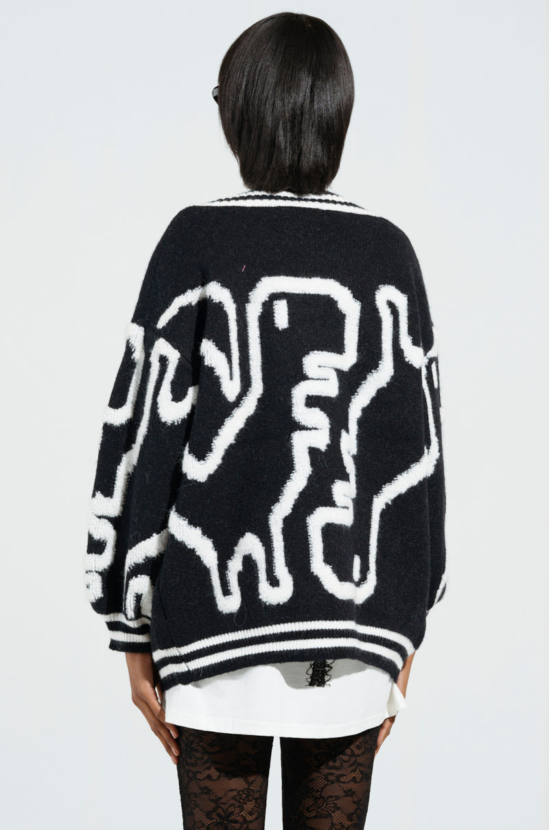 ABSTRACT LOVER OVERSIZED CARDIGAN IN BLACK WHITE