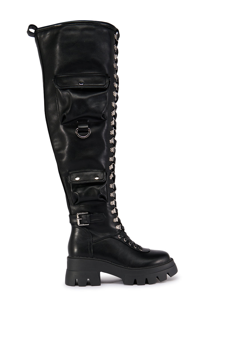 AZALEA WANG EDSEL BLACK OVER THE KNEE LACE UP BOOT