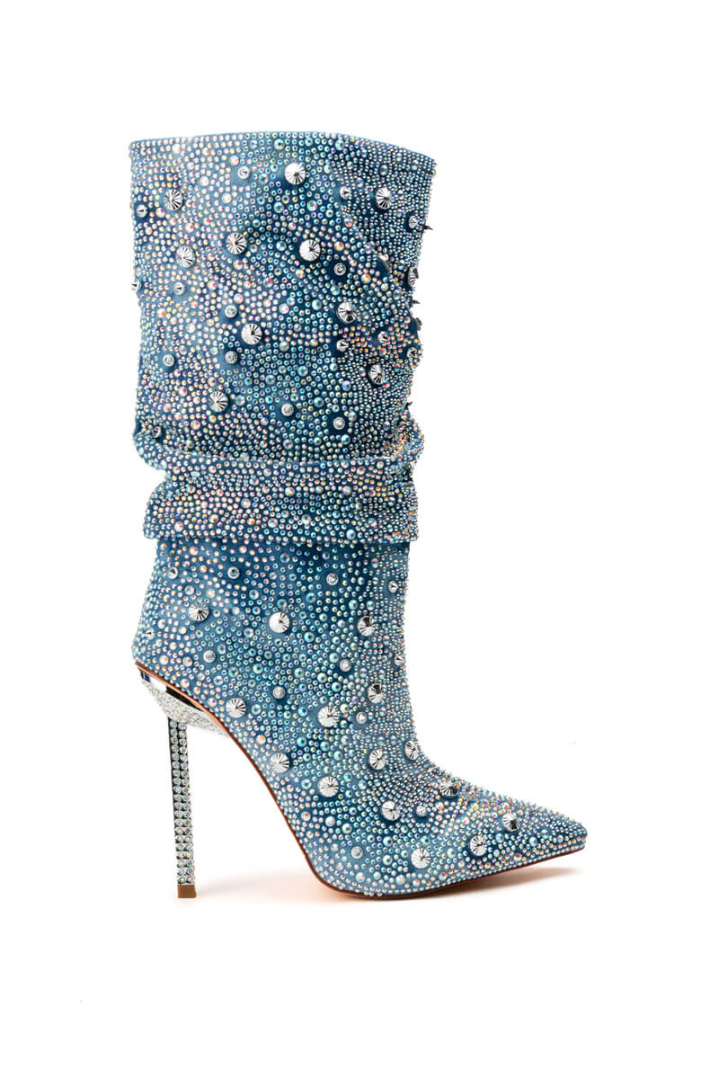 AZALEA WANG CHALLENGER BLING STILETTO BOOTIE IN DENIM