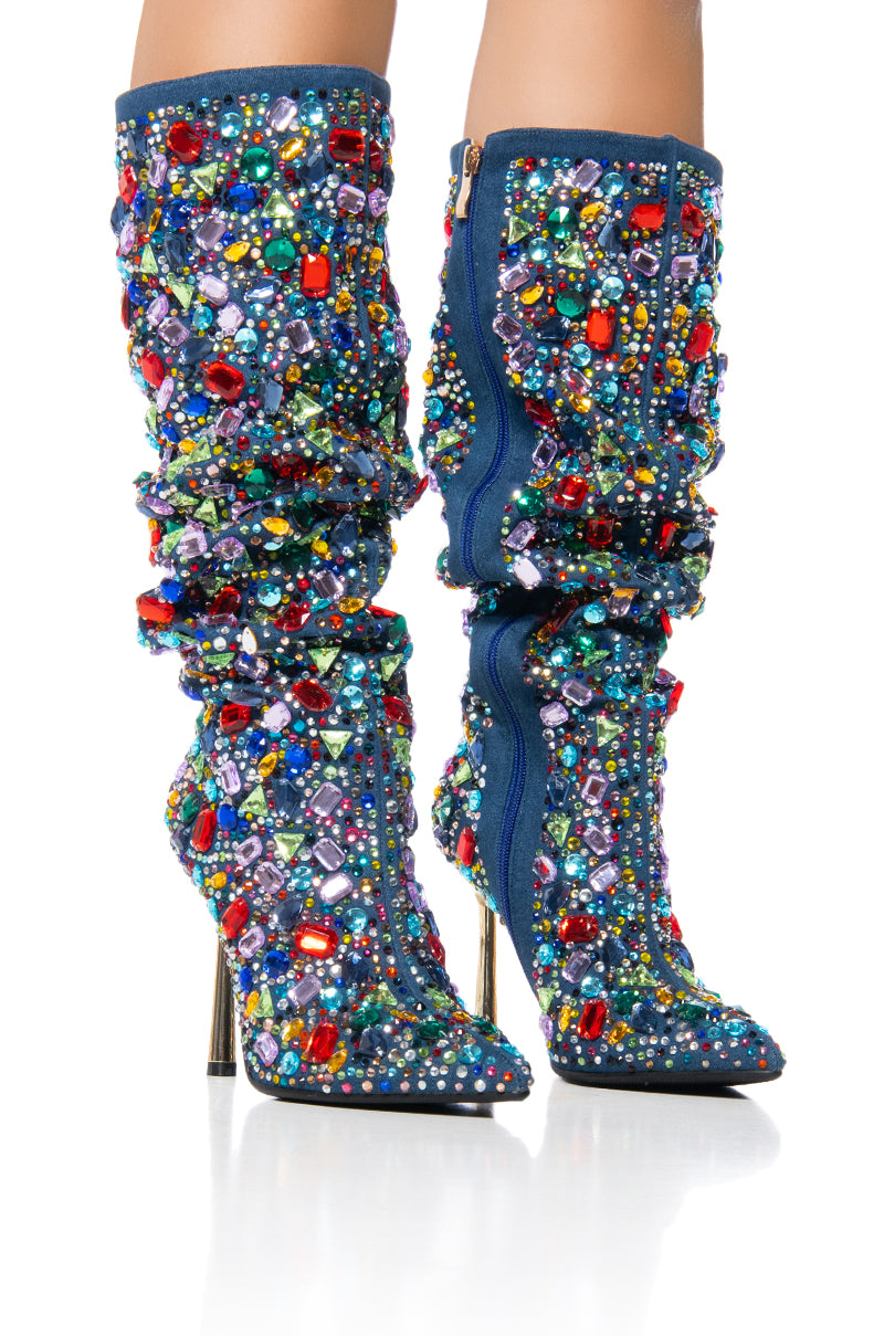 AZALEA WANG EMBER RHINESTONE MULTI STILETTO BOOT