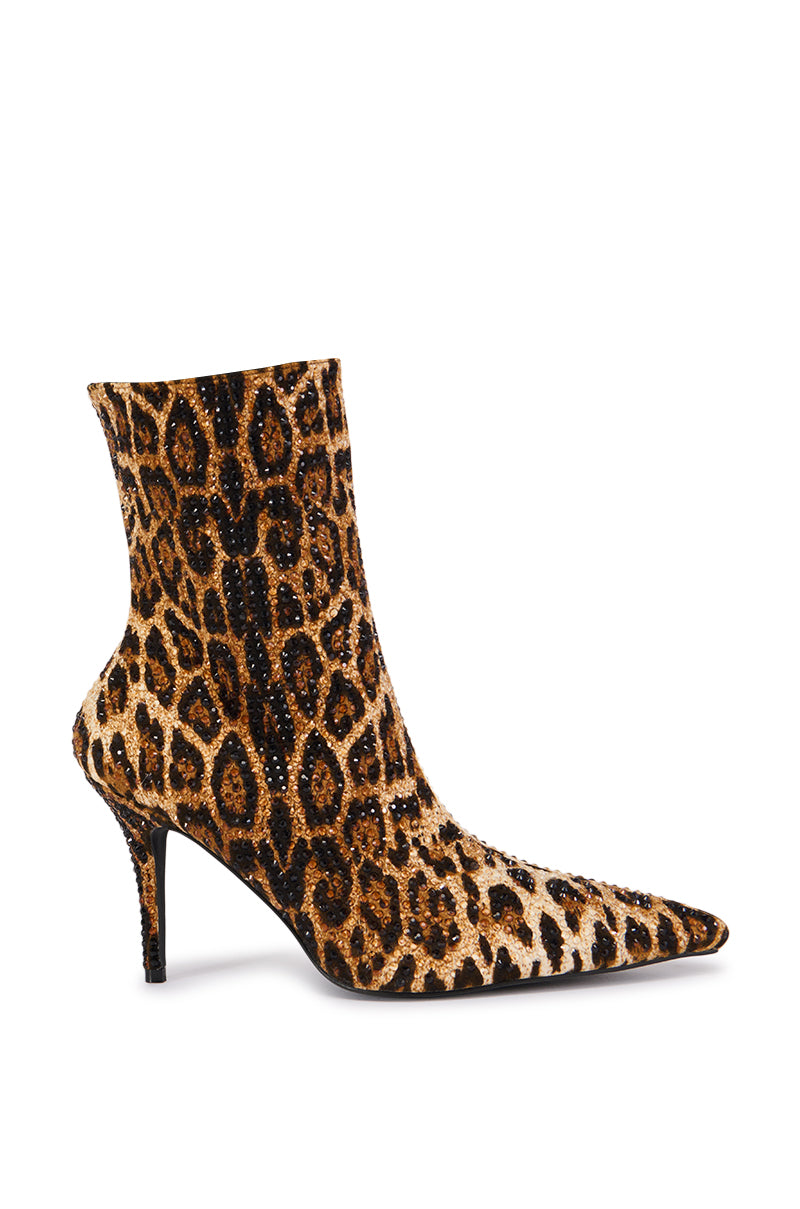 AZALEA WANG CHAUNDRA CHEETAH STILETTO RHINESTONE BOOTIE