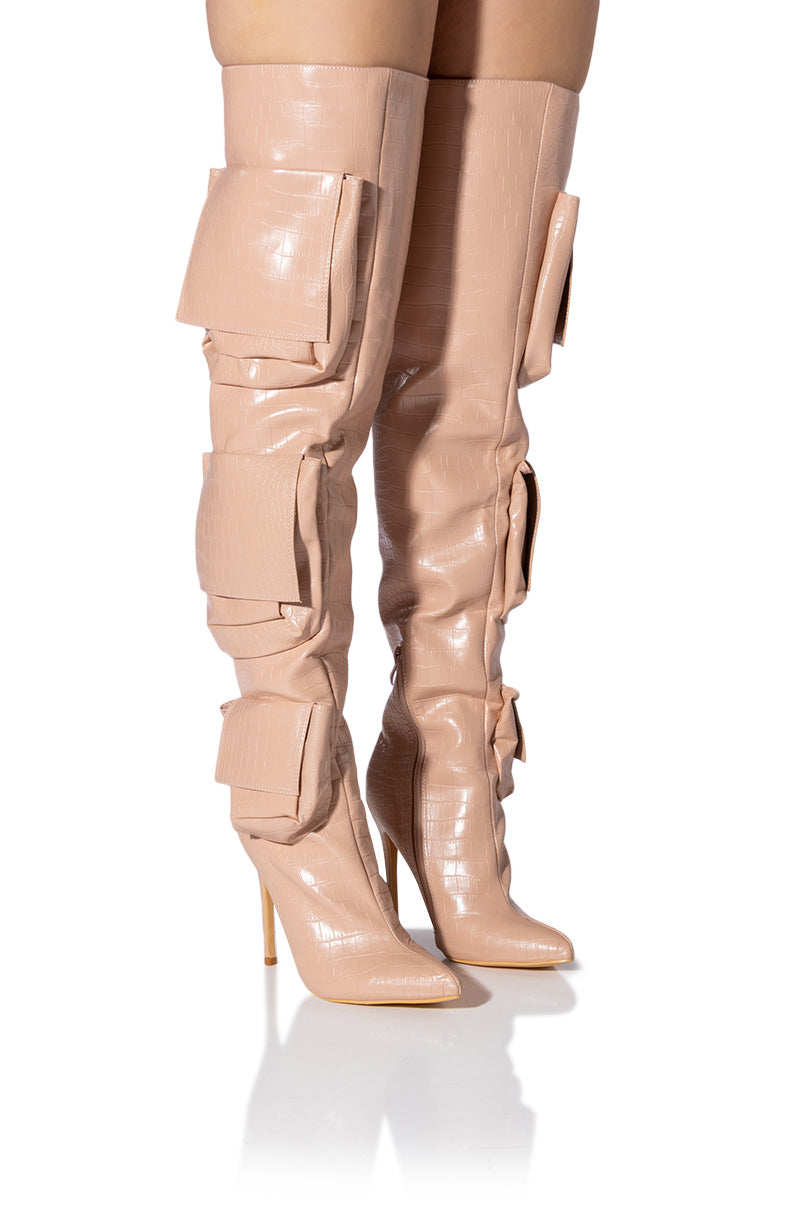 LEVELUP OVER THE KNEE STILETTO BOOT IN NUDE