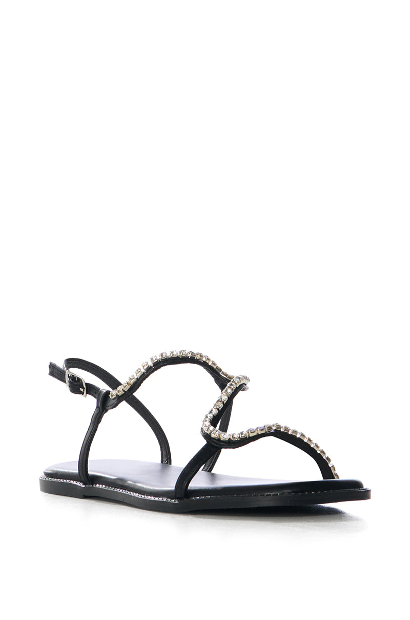 AZALEA WANG CORLESS BLACK SANDAL WITH EMBELLISHED STRAPS