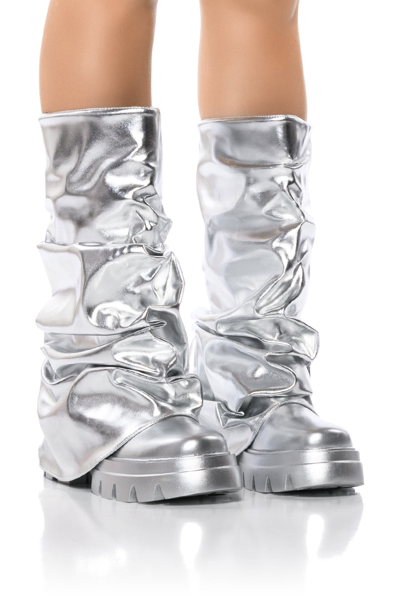 AZALEA WANG MATE METALLIC MID CALF BOOT IN SILVER