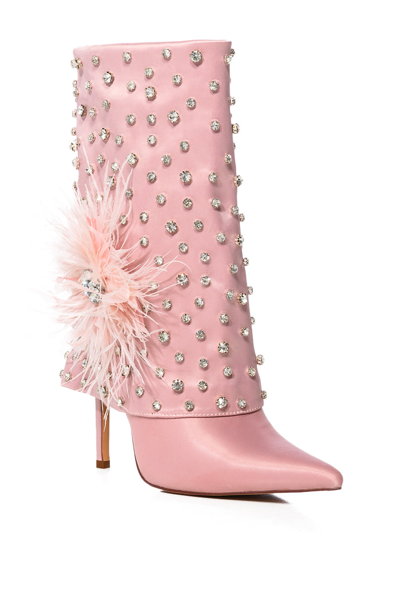 AZALEA WANG BLAISE PINK DIAMOND STUDDED BOOT WITH FLOWER DETAIL