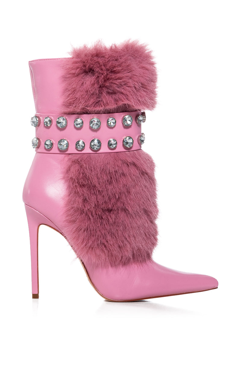 AZALEA WANG STATEN FUCHSIA FUZZY EMBELLISHED BOOTIE