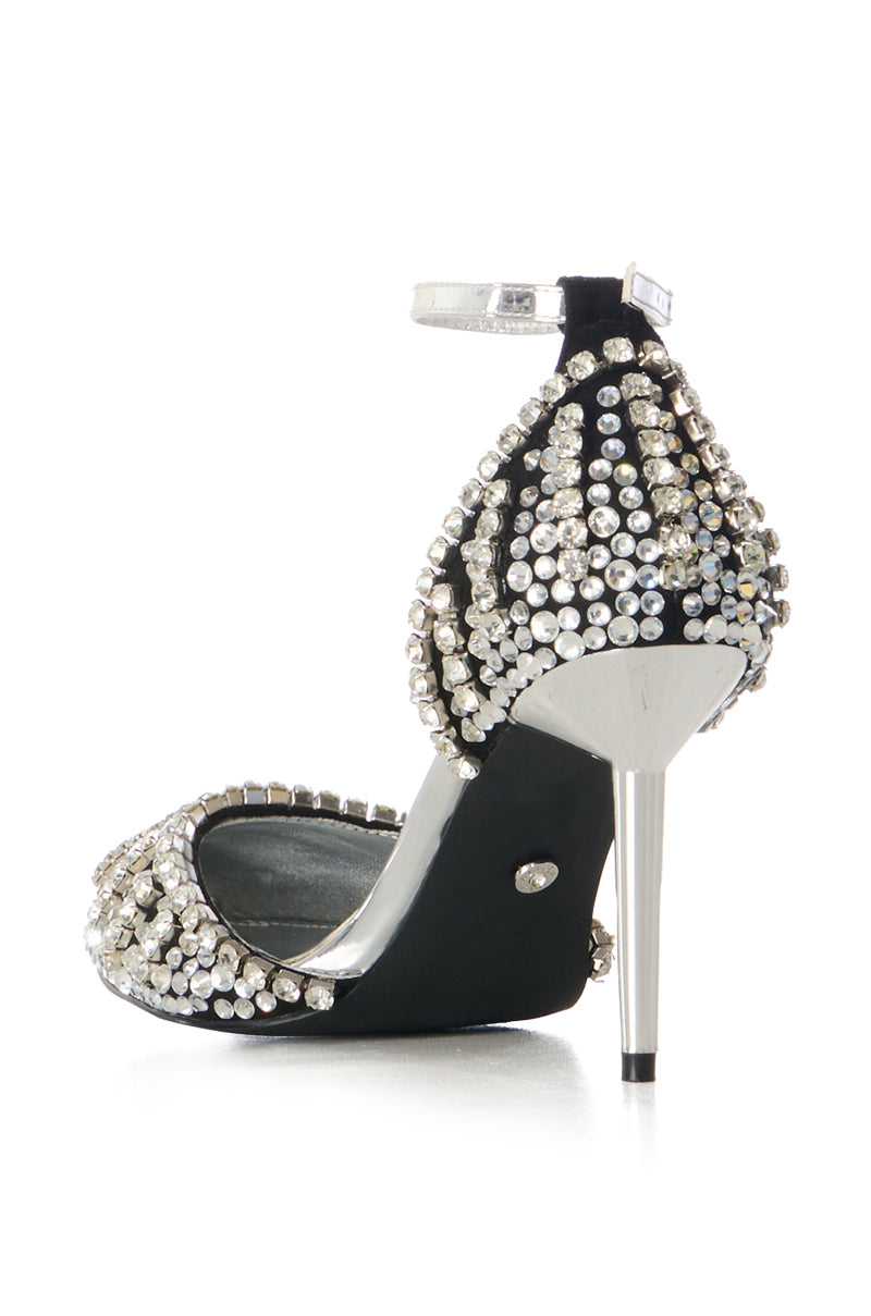 AZALEA WANG MARISE BLACK RHINESTONE EMBELLISHED PUMP