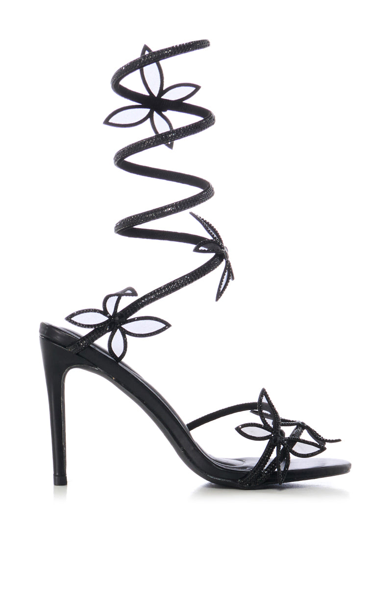 AZALEA WANG DANCY BLACK BUTTERFLY WRAP UP STILETTO SANDAL