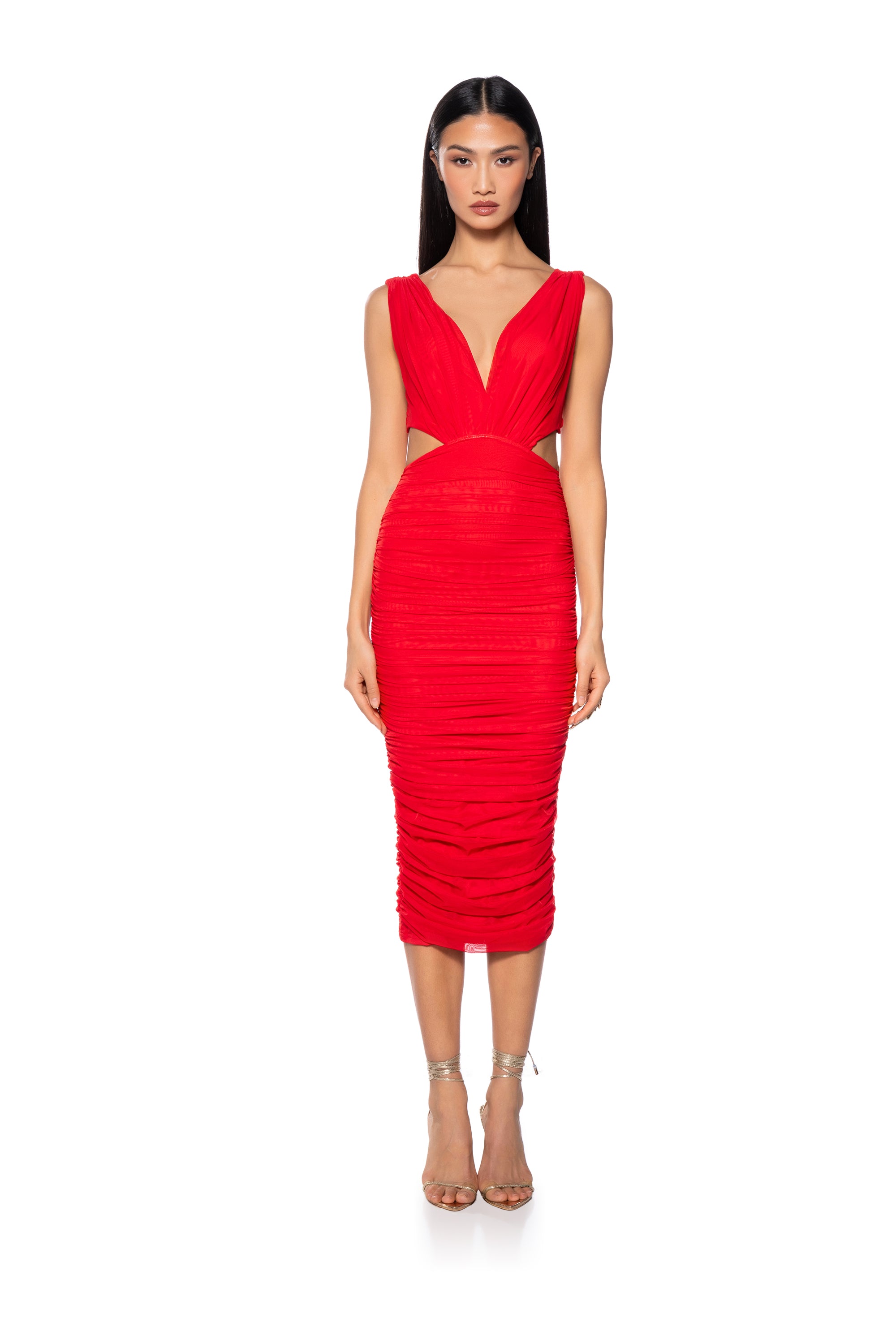 ALWAYS A SLAY THIS WAY LOW V NECK MIDI DRESS