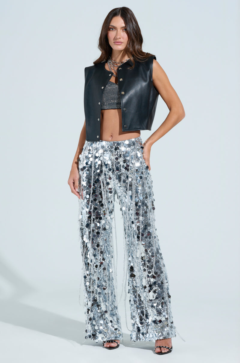 EXPENSIVE TASTE STRETCHY SEQUIN CHAIN PANTS