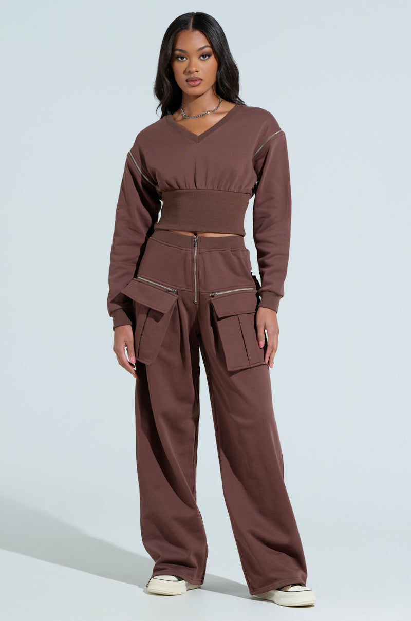 NIA ZIP OFF POCKET WIDE LEG SWEATPANT