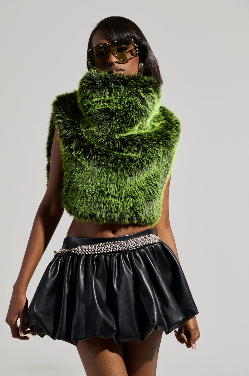 HEADED TO ASPEN SLEEVELESS FUR TOP IN GREEN