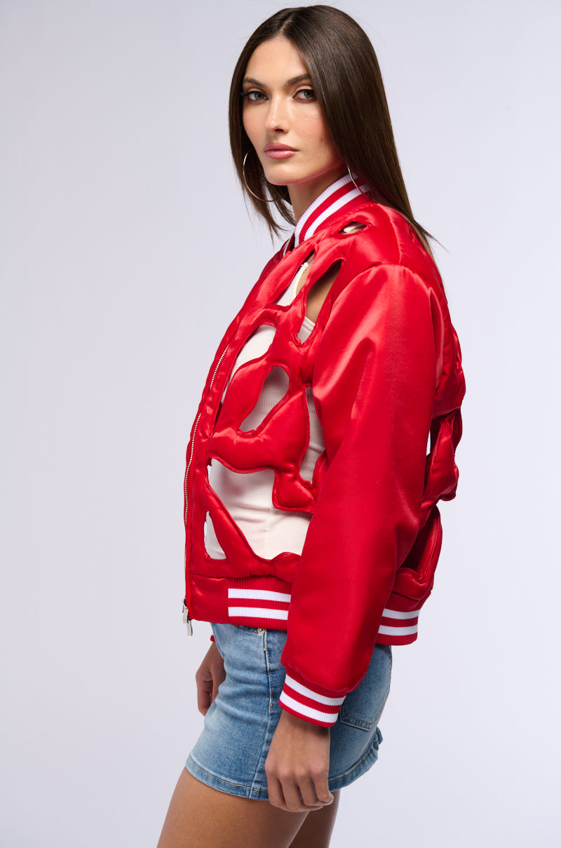 LOOK MY WAY CUT OUT SATIN BOMBER