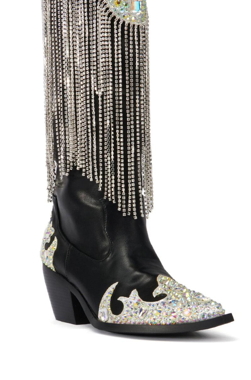 AZALEA WANG TEMPTRESS BLACK EMBELLISHED COWBOY BOOT