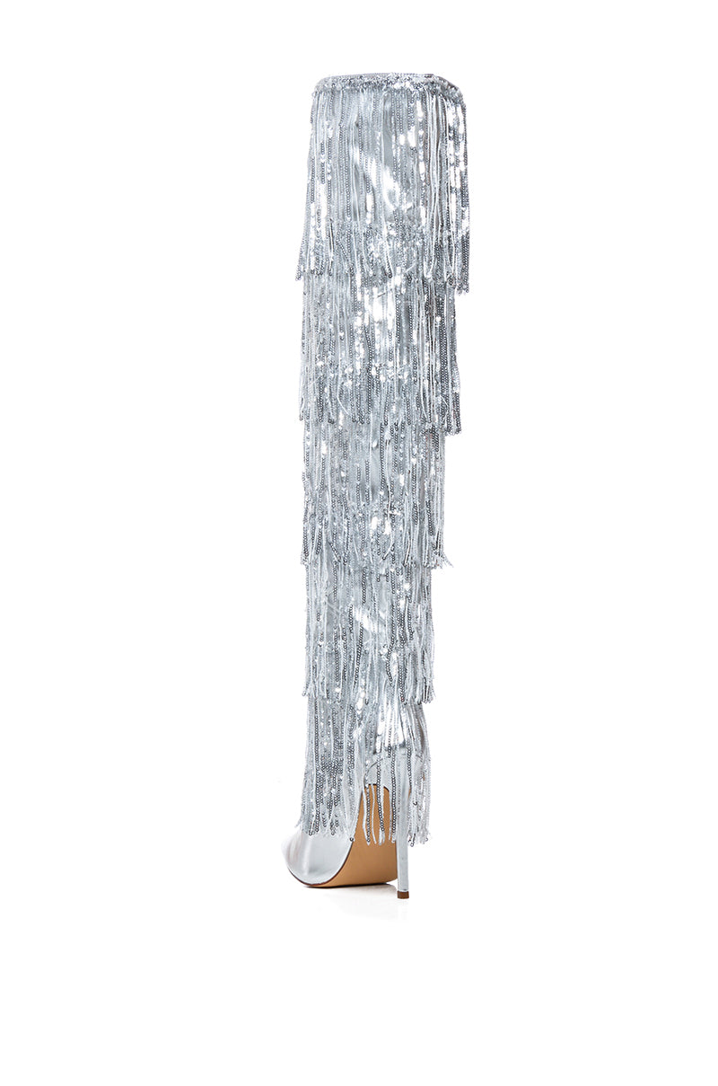 AZALEA WANG ADRIEL SILVER FRINGE STILETTO BOOT