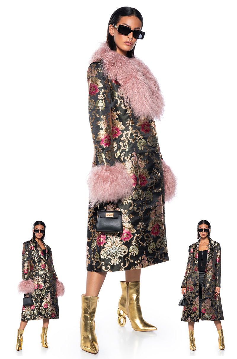 CHERRY LANE BROCADE TRENCH WITH MOHAIR FUR