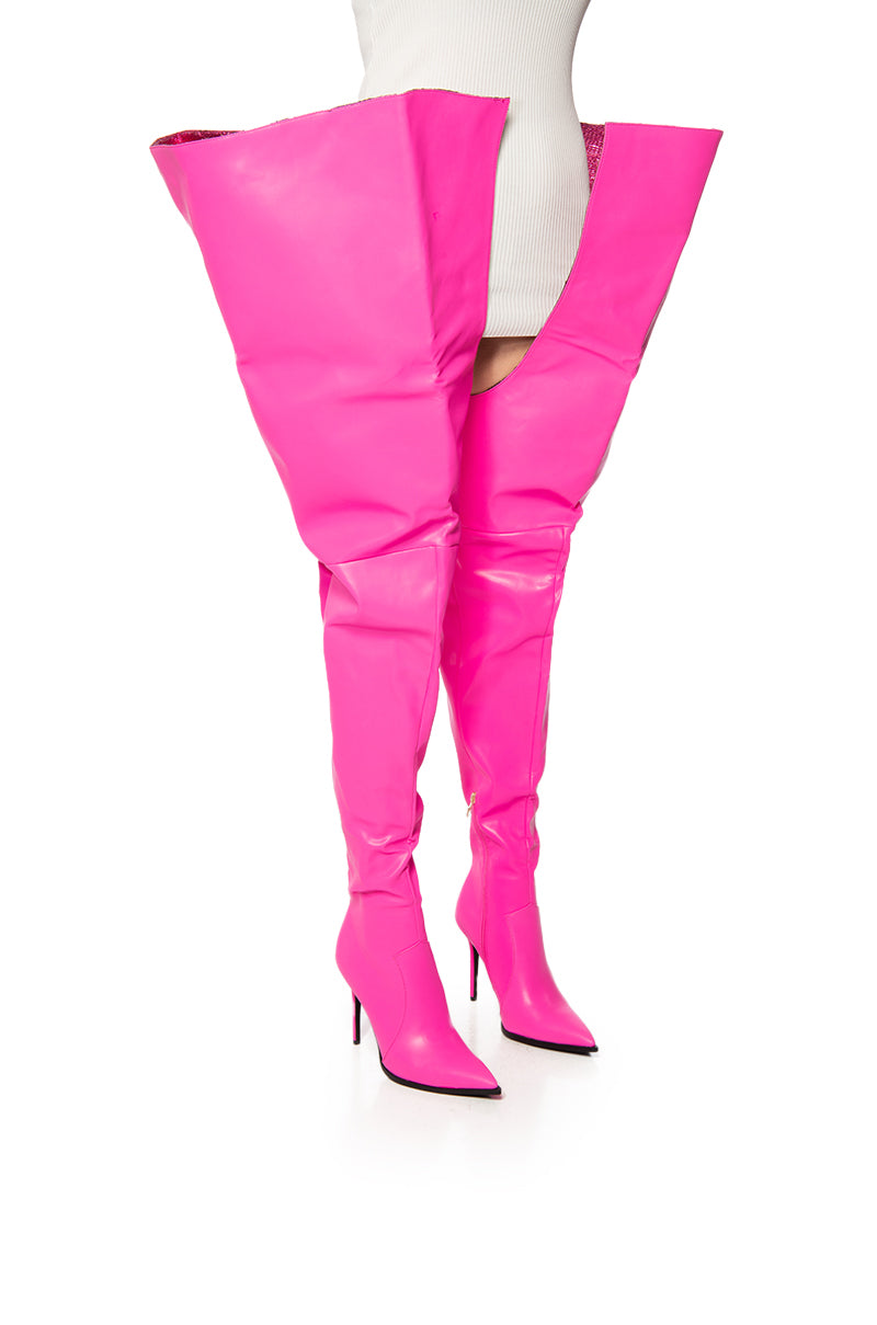 AZALEA WANG BAIZE THIGH HIGH PINK BOOT